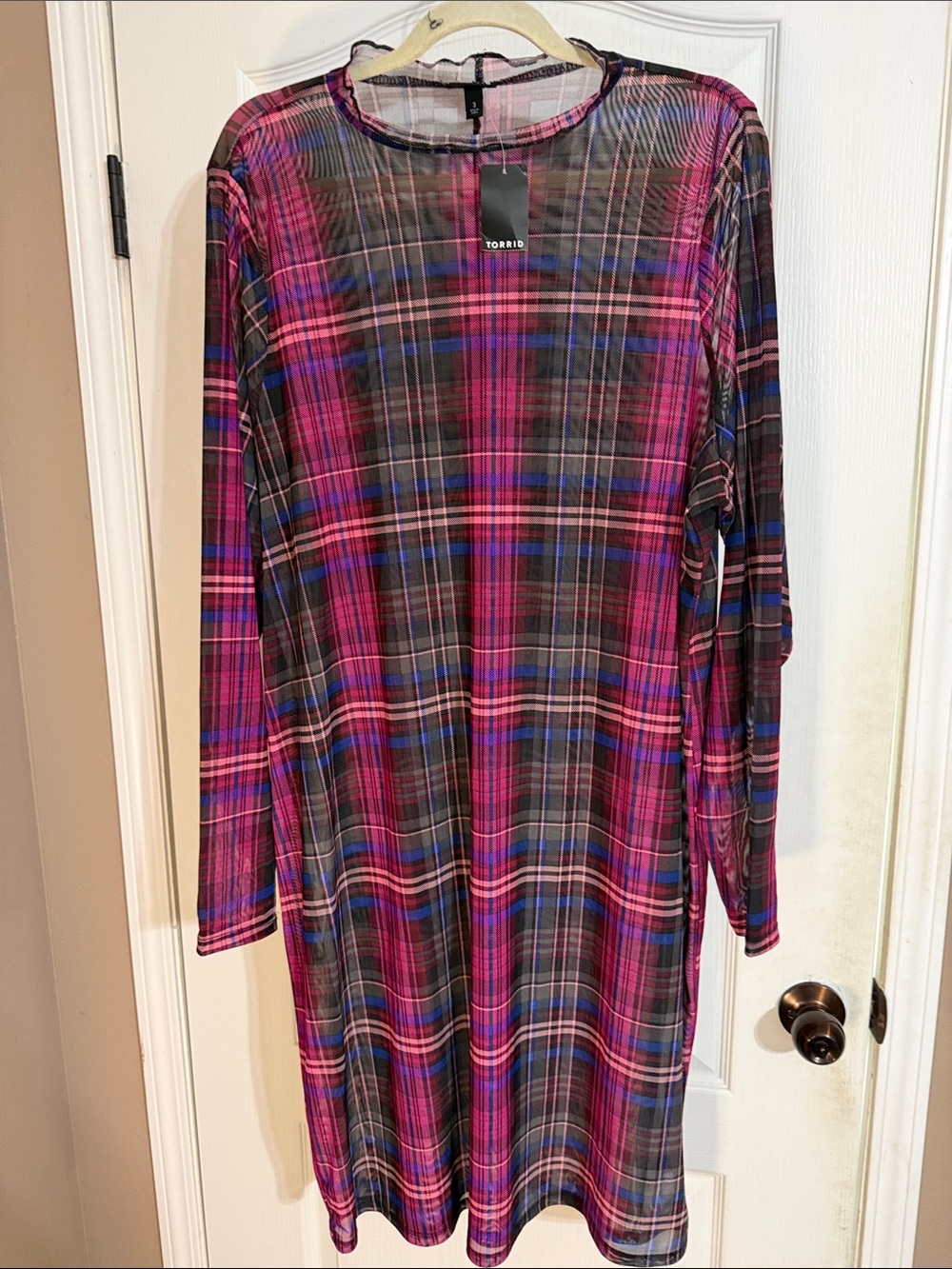 torrid Pink and Blue Plaid Long-Sleeve Shift Dress